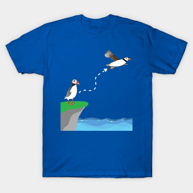 Cute Atlantic puffin on sea cliff puffin lover flying puffin T-Shirt by Artstastic